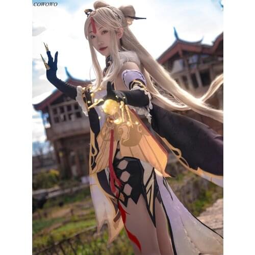 Anime! Genshin Impact Ningguang Game Suit Cheongsam Slim Dress Uniform Cosplay Costume Halloween Party Outfit Women 2020 NEW