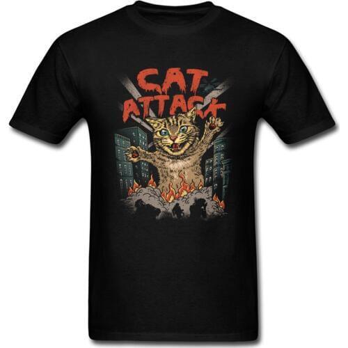 Cat Attack! T-shirt Men Comics T Shirt Summer Crazy Tops Cartoon Tees Giant Mutant Monster Tshirt Fantasy Clothes