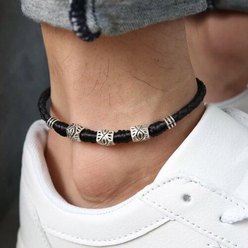 High section-Hand-woven Leather Rope Bracelet Anklet For Men Womens Couple Feet Jewelry Retro Personality Ankle Ornaments