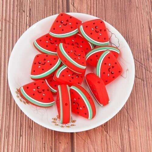 Chenkai 10PCS Food Grade Watermelon Shape Silicone Beads DIY Baby Infant Pacifier Teething Necklace Sensory Accessories Toys