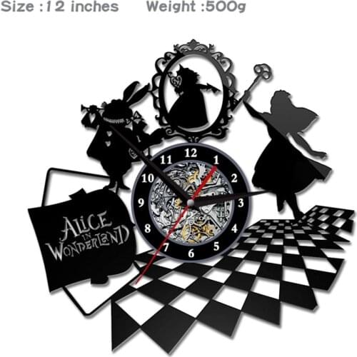 Alice in Wonderland Rabbit Anime Style Clocks 12" Vinyl Record Wall Clock for Living Room Silent Vintage CD Hanging
