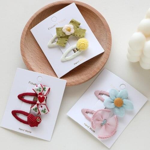 2Pcs/lot Floral Embroidery Hair Clips Kids Hair Accessories BB Clips Baby Hairgrip Girls Barrettes Children Hairpins
