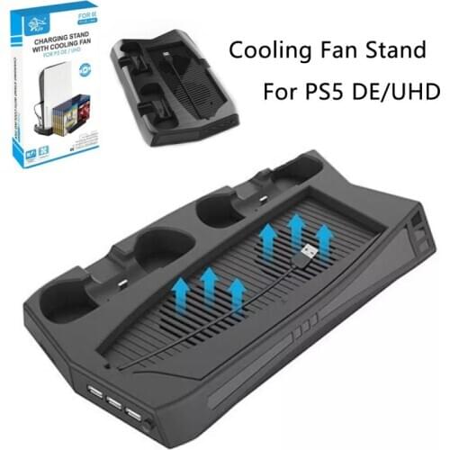 For PS5 DE/UHD Cooling Fan Stand Dual Controller Charging Station For PS5 Vertical Cooling Fan With LED Light Docking Station