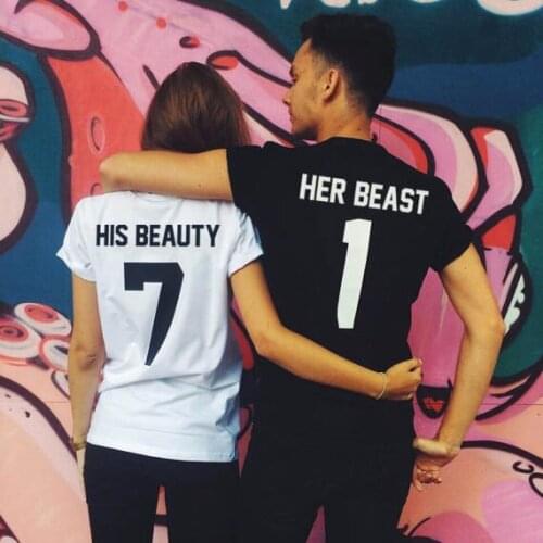 Tee Fashion T Shirt Gift for Her or Him Fashion T Shirt Summer Causal Couple T Shirt Beauty and Beast Couple T-shirt Tumblr