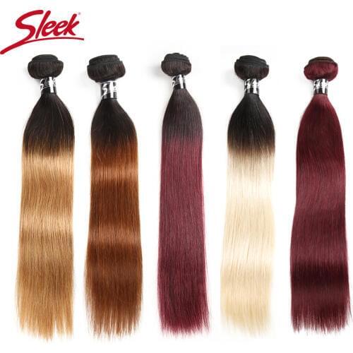 Sleek Ombre Brazilian Hair Straight 1B/30 1B/27 1B/99J Human Hair Weave Bundles Deal Two Tone Remy Hair 1 Piece Weft Extensions