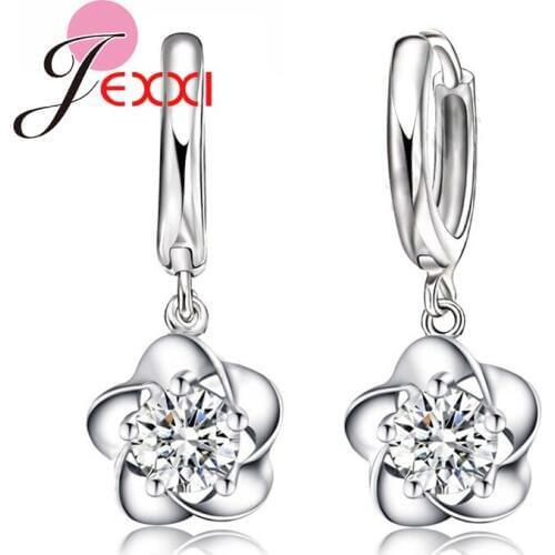 Fine Nice Woman Lever Back Loop Earrings Pure 925 Sterling Silver Exquisite Flower high quality fashion classic jewelry