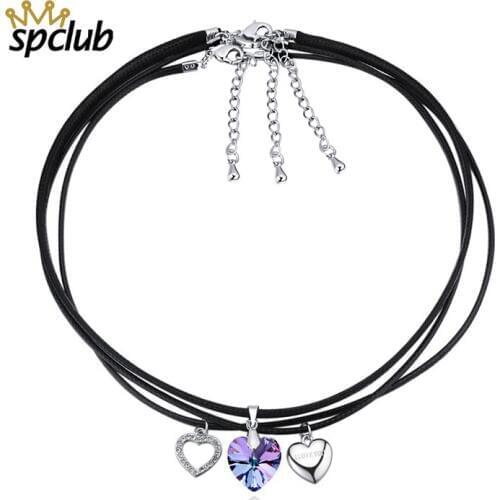 3 Pcs Sets Crystals From Swarovski Love Heart Choker Necklaces for Women Statement Necklaces & Pendants Bijoux Femme Jewelry