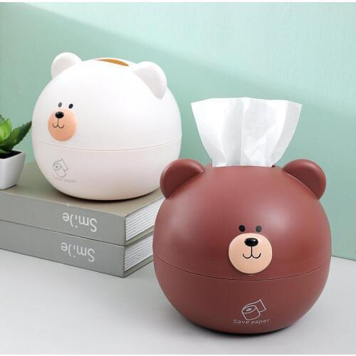 Round Cartoon Bear Shape Tissue Box Plastic Living Room Napkin Dispenser Home Decorations