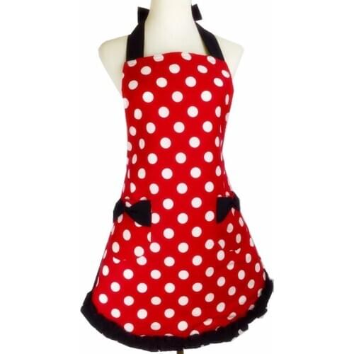 Cow-knot lace dots cotton apron for restaurant kitchen hotel store car wash shop