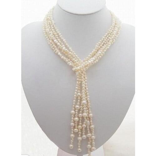 Favorite Pearl Necklace Bridesmaid Gift Handmade Fine Jewelry 3 Strands 45inches White Baroque Freshwater Pearl Necklace