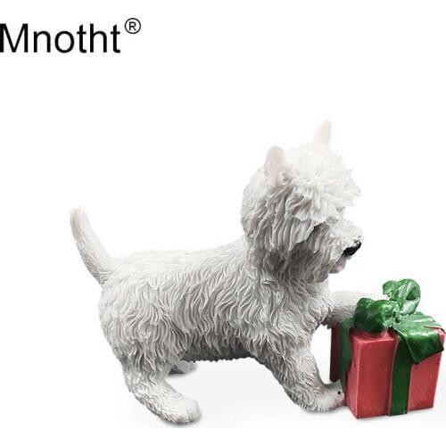 Mnotht 1/6 West Highland Terrier Dog Play Gift Box Model Dog Toy Resin Mini Scene Accessory for Action Figure Collection Gift