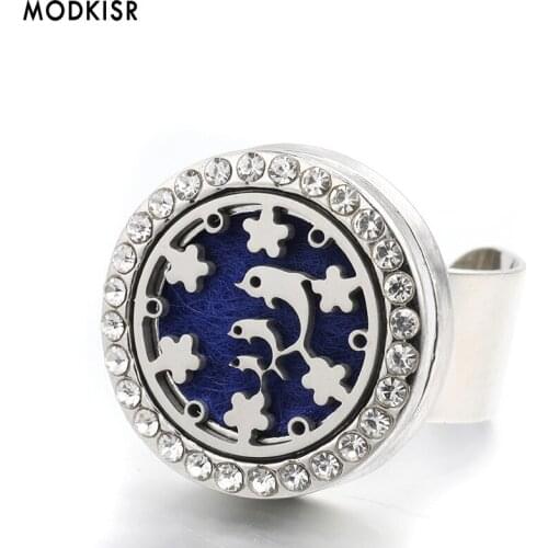 MODKISR Wholesale Stainless Steel Fish 25mm Sweet Trendy Aromatherapy Essential Oil Diffuser Women Rings Jewelry Female Ring