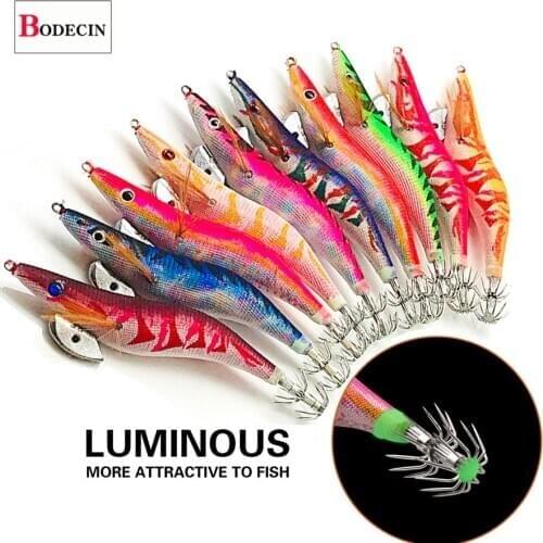 Cuttlefish Jig Wobblers Wooden Shrimp/Fishing/Trout Lures Set Jigging Wood Squid Hard Artificial Bait Luminous Sea Bass 10PCS