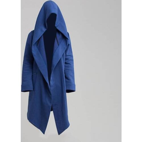 Solid Color Cool Hooded Men Trench Coat Extra Long Jacket Big Hat for Autumn