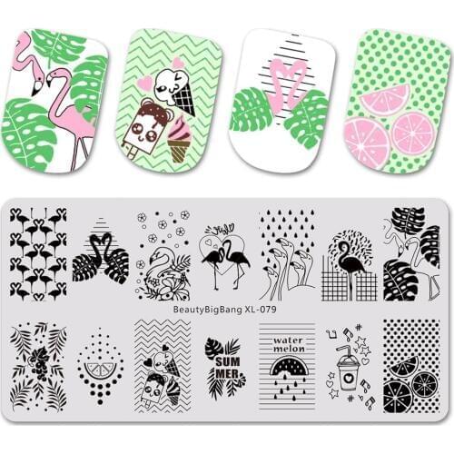 Beautybigbang New Flamingo Stamping Plates Swan Heart Image Stainless Steel Nail Stamping Plate For Nail Art Printing XL-079