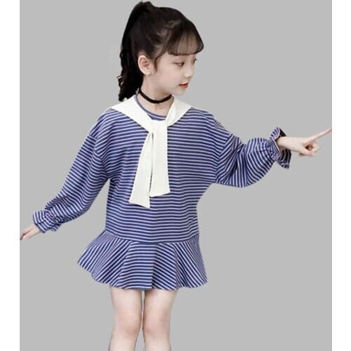 Dress Girl Striped Kids Dresses For Girls Fashion Sailor Collar Party Dress Child Autumn England Childrens Clothes For Girls