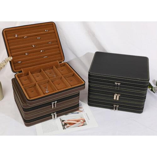 Makeup Multifunctional Pendant Necklace Square Ring Gift Box Travel Portable Leather Jewelry Case