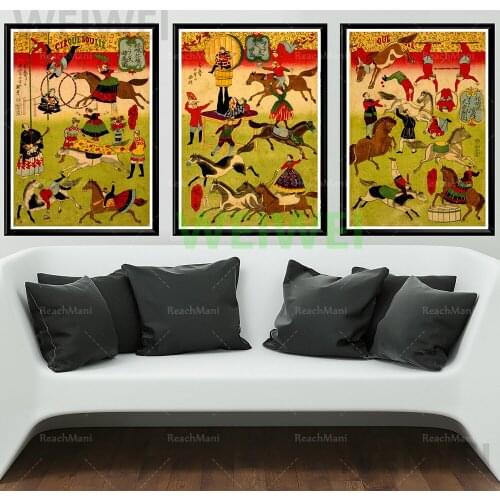 Japanese art retro troupe poster three old troupe-style Japanese performance prints canvas painting for living room WEIWEI