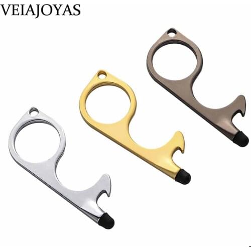 Handmade Stainless Key Door Opener Elevator Press Handle Safety Keychain Zero-touch Key Ring Touch Pen Stylus EDC Charms Tools