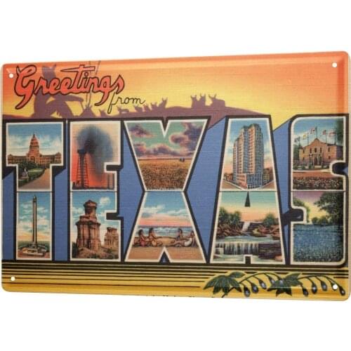 SINCE 2004 tin Sign World Journey Greetings from Texas