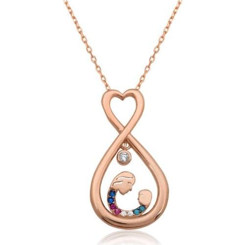 Silver Infinite Heart Mother Child Necklace