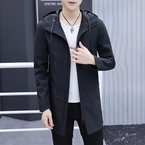 2020 spring and autumn mid-long trench coat mens large size hooded casual jacket loose handsome jacket mens thin