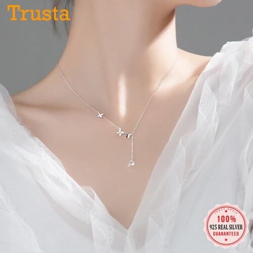 Trustdavis Choker Genuine 925 Sterling Butterfly Tassel Pendant Short Necklace For Women Wedding S925 Necklace Jewelry DA1156