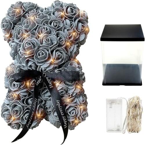 Rose Bear Pure Handmade Unique Gifts Flower Teddy 25cm Plastic Safe For Sensitive Skin Creative Anniversary And Bridal Showers