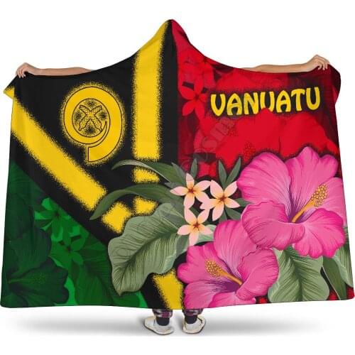 Vanuatu Hooded Blanket Vanuatu Flag with Hibiscus 3D printed Wearable Blanket Adults Kids Various Types Hooded Blanket