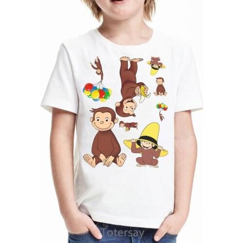 2021 Funny Kids Clothes Curious George Cartoon Monkey Print T Shirt for Boys Tshirt Camisetas Summer Tops for Girls T-shirt Tee