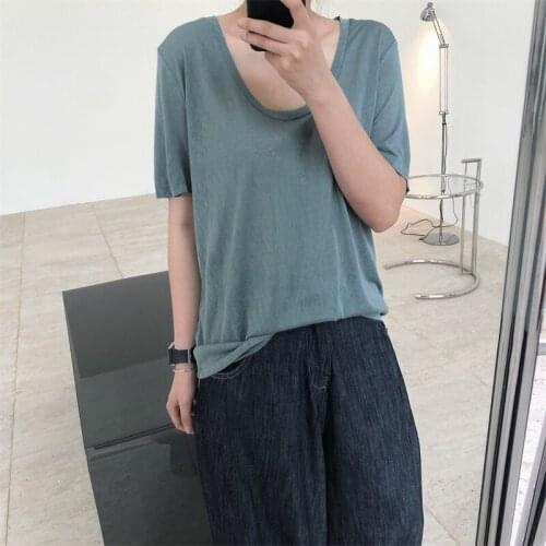 2021 New Summer Fashion Female T-shirt Loose High Quality Women Tee Solid Color Casual Elegant Cotton Ladies Tops T122