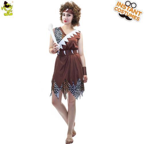 Adults Ancient Cavewoman Costume Cave Girl Viking Stone Age Fancy Dress Costumes for Woman Female