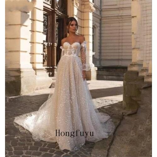 Boho Bridal Removable Long Sleeve Wedding Dresses A Line 2021 Robe Longue Simple Beach Tulle Long Wedding Gowns robe de mariée