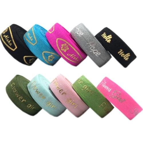 10yard 15mm Gold Foil Flower Girl Aloha Print Fold Over Elastic Ribbon For Sewing Hair Tie Strap Backpack Decoration Accessories