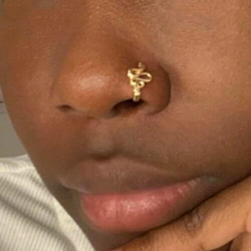1Pcs Goth Snake shape Fake Piercing Nose Ring Punk Gold Color Clip Nose Ring Clip Cuff Ear Clip Cuff Body Jewelry Bijoux