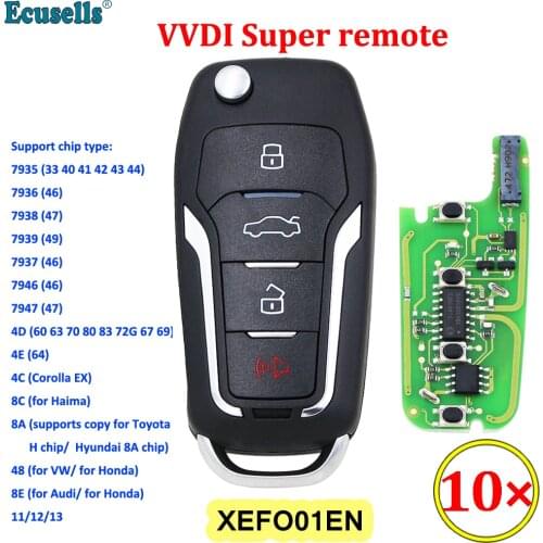 10PCS/LOT Xhorse XEFO01EN VVDI Super Remote with XT27 XT27A66 Chip Work for VVDI2 /VVDI MINI Key Tool/VVDI Key Tool Max