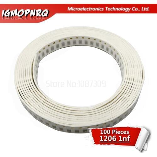 100pcs 1nF X7R Error 10% 50V 1206 102 smd capacitor