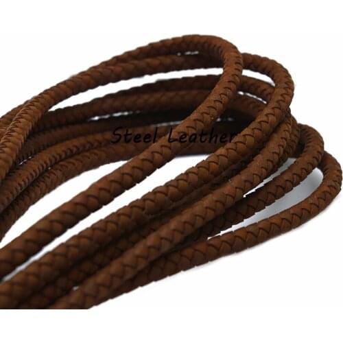2m/lot Approx 6mm crazy hore Round Genuine Braided Leather Cord String Rope For Women Men Bracelet Jewelry Craft Making DIY Cord
