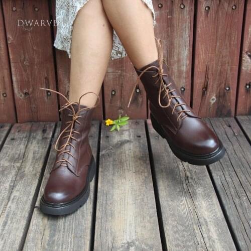 2020 Winter Boots Women Retro Short Boots Handmade Genuine Leather Martin Boots Biker Boots Ankle Boots Coffee