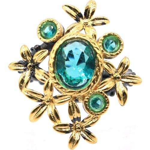 27x25mm Neo-Gothic Created 6.3g Rich Blue Aquamarine For Women Daily Wear Black Gold Silver Rings Punk Hollow