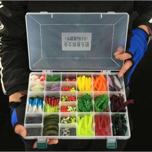 301pcs/Box Multifunctional Soft Baits Fishing Lure Set Stainless Steel Hook Frog Lure Kit with Lead Hooks Shrimps Worms Bait