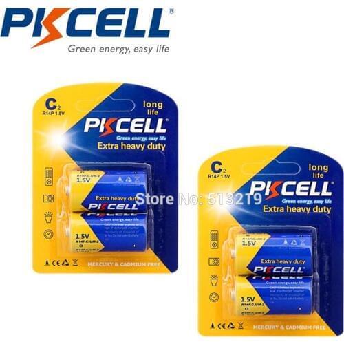 4 PCS (2card)1.5V R14P C Size Battery PKCELL LongLife Battery - non-rechargeable batteries (Zinc-Carbon, C)