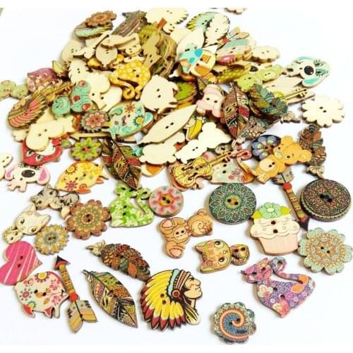 50Pcs/pcack Wooden Buttons crafts Random Mixed Painted Buttons DIY Sewing Scrapbooking Clothes Accessories