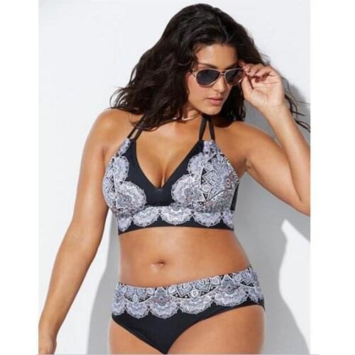 Large Size Split Bikini Swimsuit Printing Plus Fertilizer To Increase European and American Swimwear Fat Woman Large Size Women