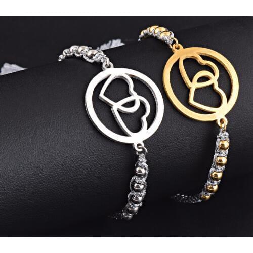 Hiphop Stainless Steel handmade Heart bangle knitted tassel beaded adjustable stretch bracelet wholesale&dropship Jewelry