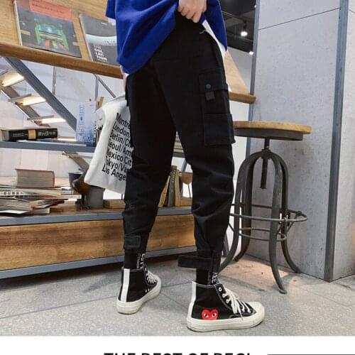Cargo Pants Mens Fashion Loose Sports Pants Korean Fashion Cotton Nine Points Casual Pants Harajuku Cargopants Japanese Style