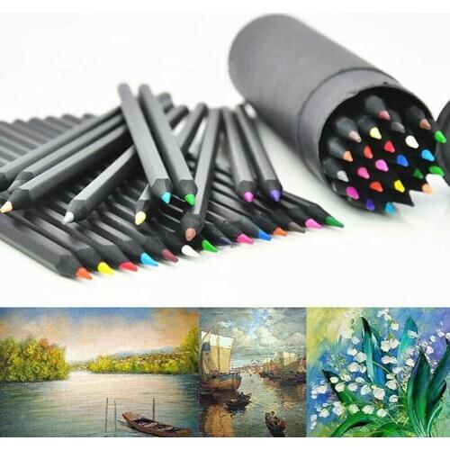 Black wood color pencil set 24 colors