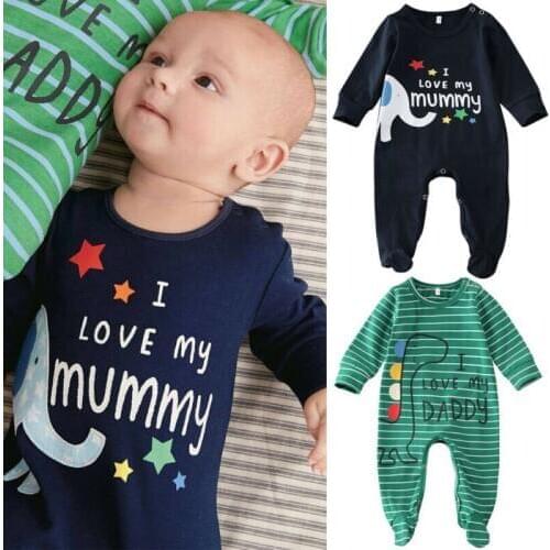 Newborn Baby Boys Cute Cartoon Long Sleeve Romper Outfits Clothes