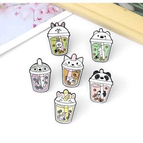 Bubble Milk Tea Enamel Pin Animal Cup Lid Super Cute Brooches Badges Clothes Bag Lapel Pins Cartoon Jewelry Gift for Friends