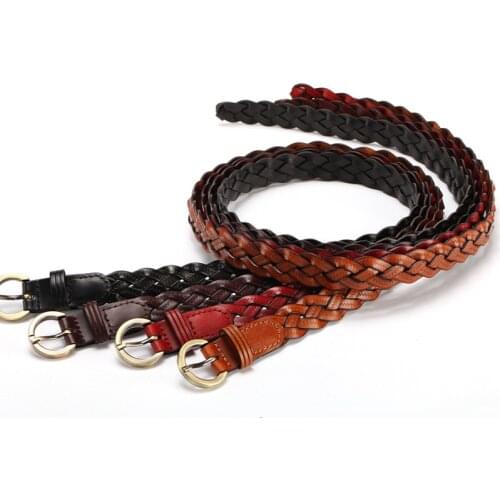 [HIMUNU] Brand weaving Belt Genuine leather Thin Female Belt For Women decoration Dress coat cummerbunds Fashion Ceinture femme